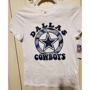 NFL Team Apparel Dallas Cowboys Girl's White Top Shirt LARGE 10/12 - NEW W/TAGS